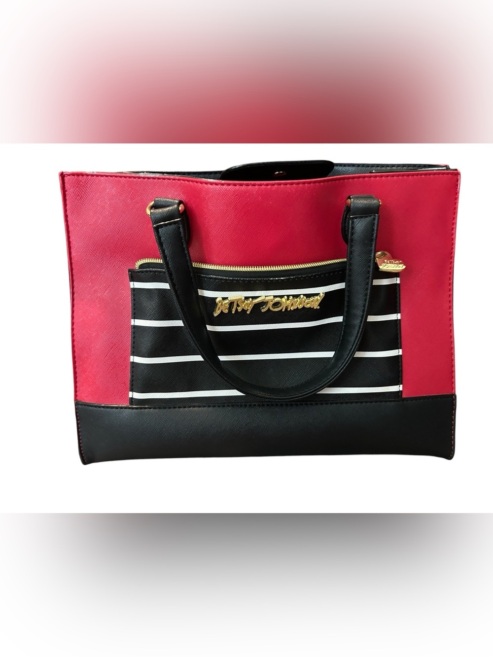 Betsey Johnson Red & Black Striped Tote Bag